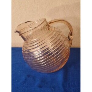 VTG Anchor Hocking Manhattan Pink Depression Glass Tilted Pitcher 80 oz Ice Lip